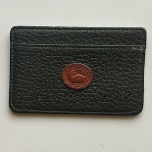 Dooney & Bourke Black Leather Card Sleeve with Brown Logo Patch
